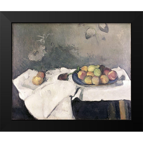 Plate of Peaches Black Modern Wood Framed Art Print by Cezanne, Paul