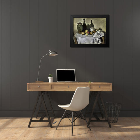 Still Life with Table Utensils Black Modern Wood Framed Art Print by Cezanne, Paul