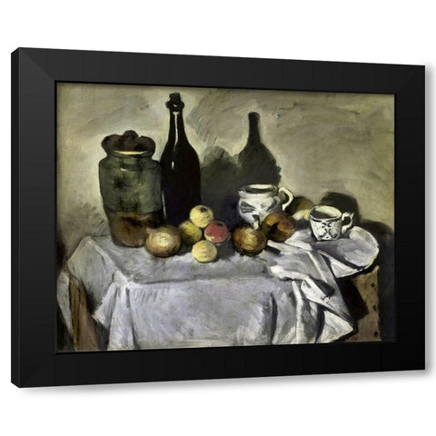 Still Life with Table Utensils Black Modern Wood Framed Art Print with Double Matting by Cezanne, Paul