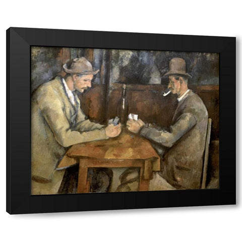 The Card Players Black Modern Wood Framed Art Print with Double Matting by Cezanne, Paul