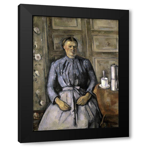 Woman at The Cafeteria Black Modern Wood Framed Art Print by Cezanne, Paul