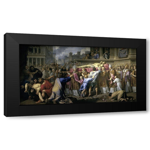 Transferring The Bodies of St. Gervase and St. Protase Black Modern Wood Framed Art Print with Double Matting by Champaigne, Philippe de