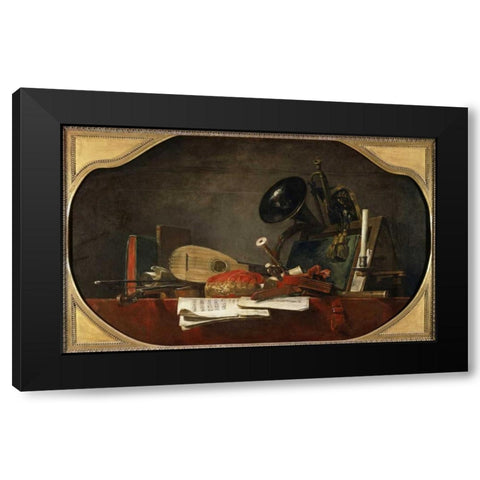 Attributes of Music Black Modern Wood Framed Art Print by Chardin, Jean-Baptiste-Simeon