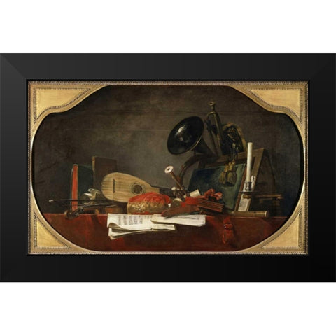 Attributes of Music Black Modern Wood Framed Art Print by Chardin, Jean-Baptiste-Simeon