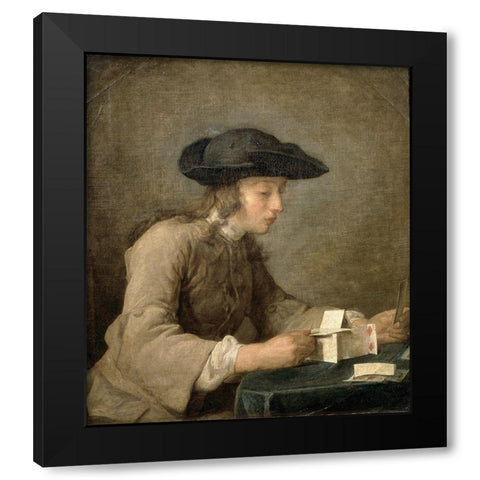 House of Cards Black Modern Wood Framed Art Print by Chardin, Jean-Baptiste-SimÃ©on