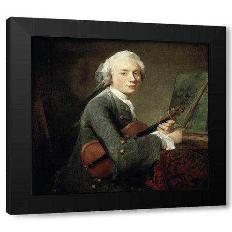 Young Man With a Violin Black Modern Wood Framed Art Print by Chardin, Jean-Baptiste-SimÃ©on