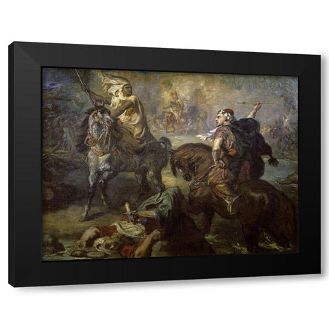 Arab Chiefs Challenging To Combat Under a City Ramparts Black Modern Wood Framed Art Print with Double Matting by Chasseriau, Theodore