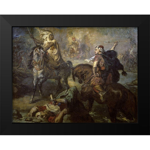 Arab Chiefs Challenging To Combat Under a City Ramparts Black Modern Wood Framed Art Print by Chasseriau, Theodore