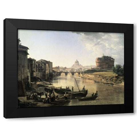 Rome, Castel San Angelo Black Modern Wood Framed Art Print by Chedrin, Silvestre