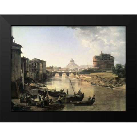Rome, Castel San Angelo Black Modern Wood Framed Art Print by Chedrin, Silvestre