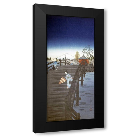 Japanese Print - Yedo River In Tokyo Black Modern Wood Framed Art Print with Double Matting by Chowka