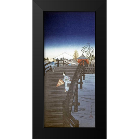 Japanese Print - Yedo River In Tokyo Black Modern Wood Framed Art Print by Chowka