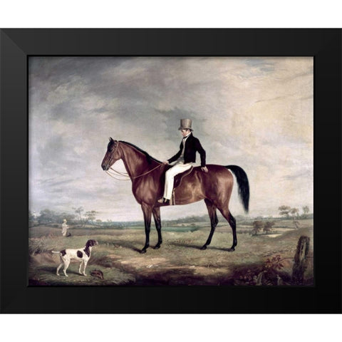 A Young Gentleman In a Grey Hat On a Bay Hunter Black Modern Wood Framed Art Print by Cooper, Abraham