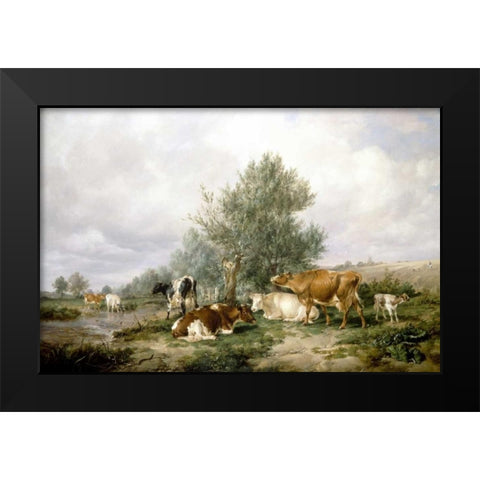 In Canterbury Meadows Black Modern Wood Framed Art Print by Cooper, Thomas Sidney