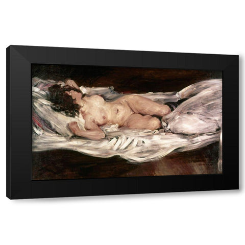 Recumbent Nude Black Modern Wood Framed Art Print by Corinth, Lovis