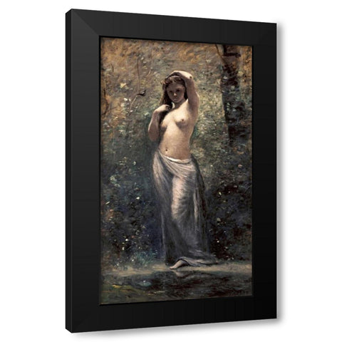 Nymph at The Source Black Modern Wood Framed Art Print with Double Matting by Corot, Jean-Baptiste-Camille