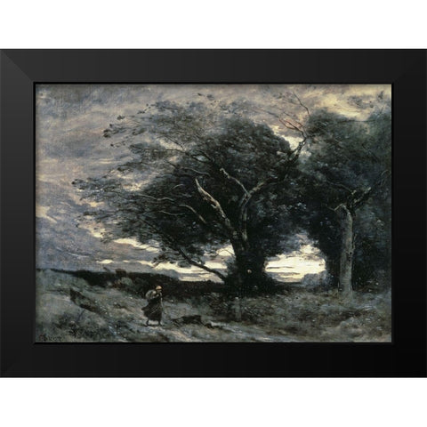 Wind Black Modern Wood Framed Art Print by Corot, Jean-Baptiste-Camille