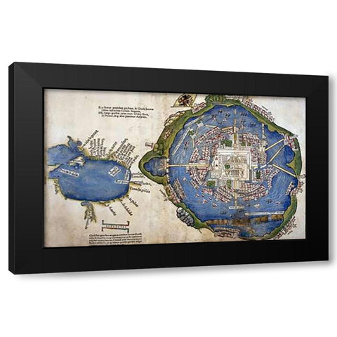 Gulf of Mexico and Mexico City Black Modern Wood Framed Art Print with Double Matting by Cortes, Hernando