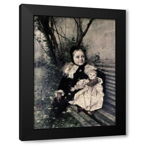 Her Favorite Doll Black Modern Wood Framed Art Print by Courtois, Gustave Claude E.