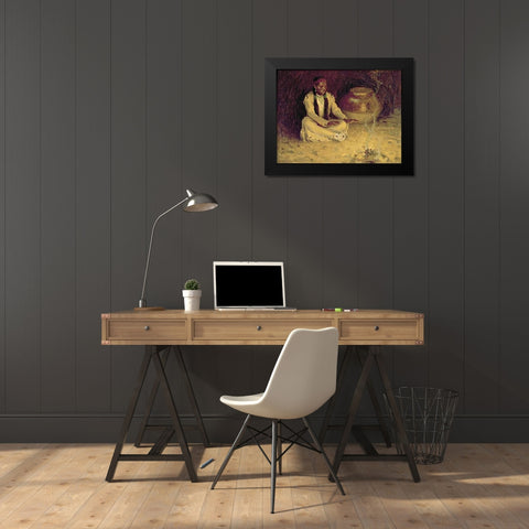 Fireside Black Modern Wood Framed Art Print by Couse, Eanger Irving