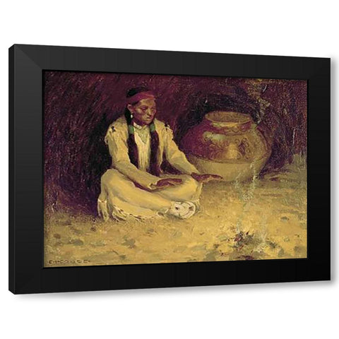 Fireside Black Modern Wood Framed Art Print by Couse, Eanger Irving