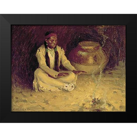 Fireside Black Modern Wood Framed Art Print by Couse, Eanger Irving