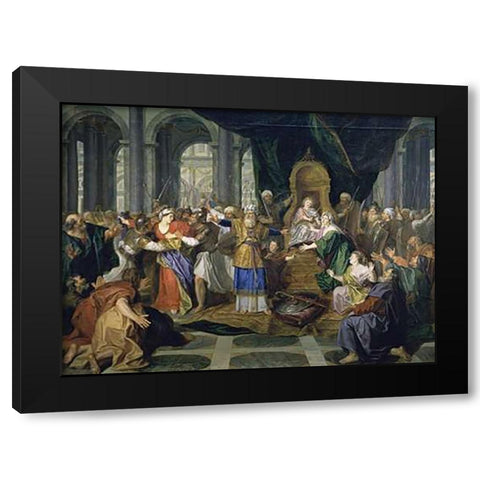 Athaliah Chased From The Temple Black Modern Wood Framed Art Print with Double Matting by Coypel, Charles Antoine
