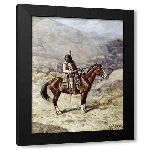 Indian On Horseback Black Modern Wood Framed Art Print with Double Matting by Craig, Charles