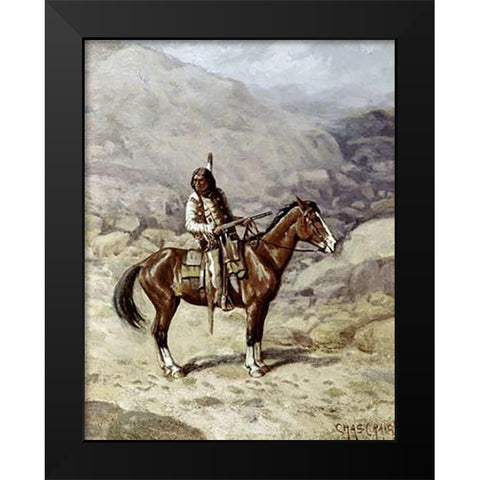Indian On Horseback Black Modern Wood Framed Art Print by Craig, Charles