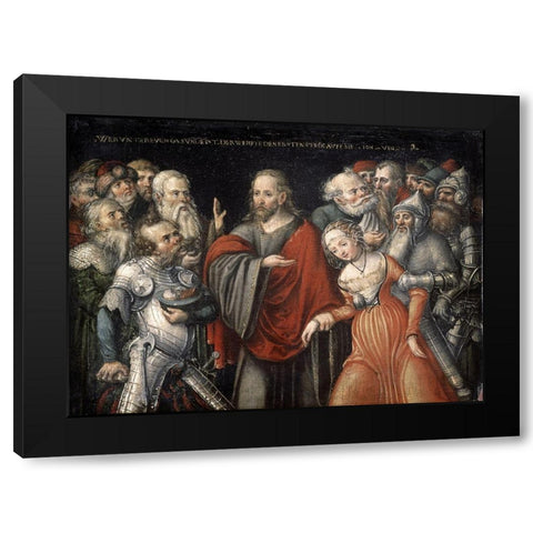 Christ and The Adulteress Black Modern Wood Framed Art Print by Cranach, Lucas