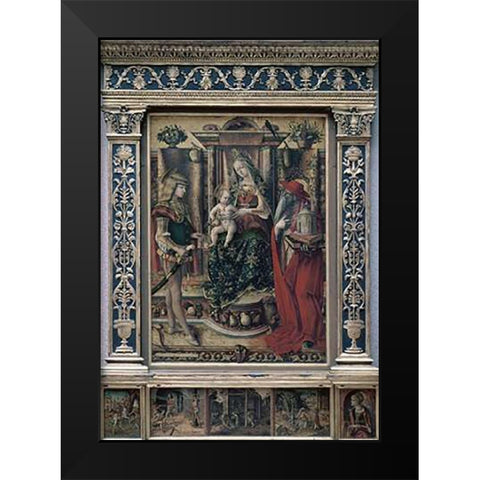 Madonna and Child With St. Jerome and St. Sebastian Black Modern Wood Framed Art Print by Crivelli, Carlo