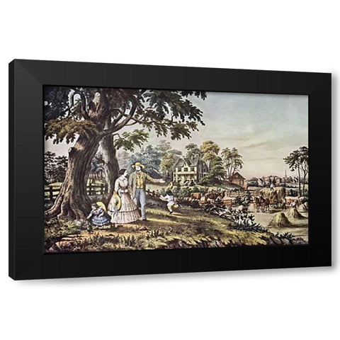 American Country Life: Summer Evening Black Modern Wood Framed Art Print with Double Matting by Ives, Currier and