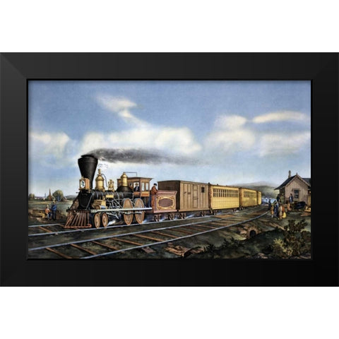 American Express Train Black Modern Wood Framed Art Print by Currier and Ives