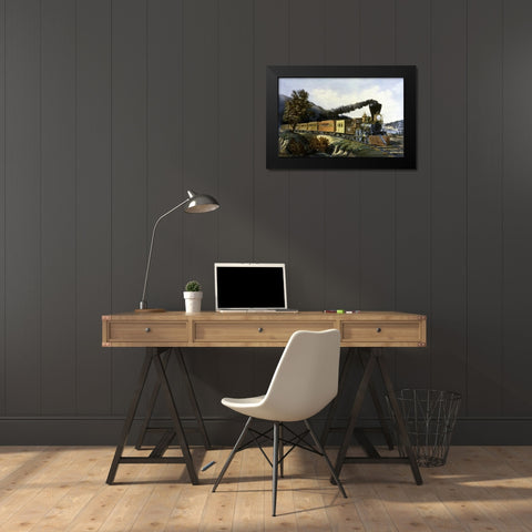 American Express Train Black Modern Wood Framed Art Print by Currier and Ives