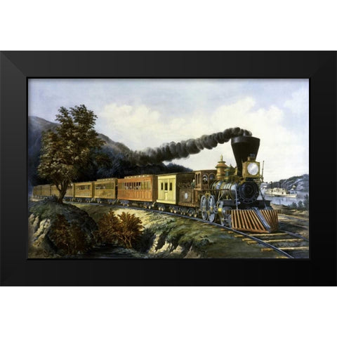 American Express Train Black Modern Wood Framed Art Print by Currier and Ives