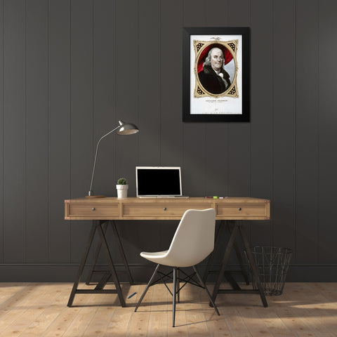 Benjamin Franklin Black Modern Wood Framed Art Print by Currier and Ives