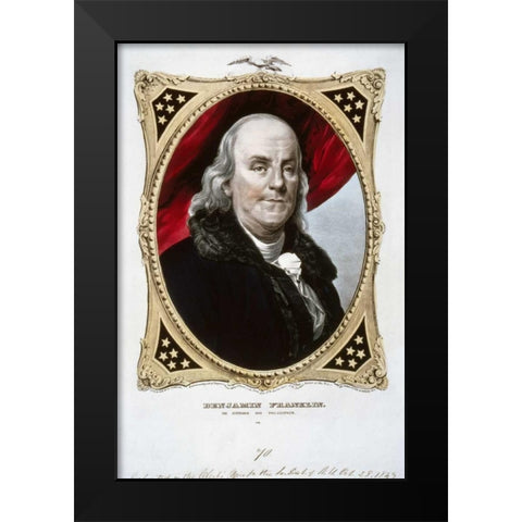 Benjamin Franklin Black Modern Wood Framed Art Print by Currier and Ives