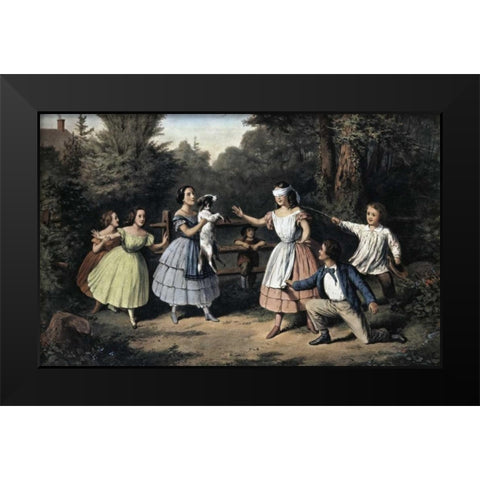 Blind Mans Buff Black Modern Wood Framed Art Print by Currier and Ives