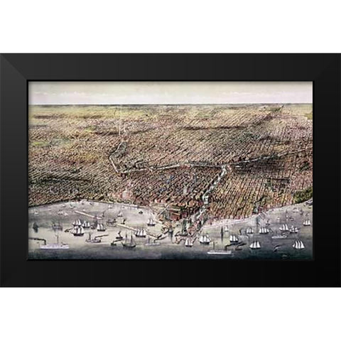 City of Chicago Black Modern Wood Framed Art Print by Ives, Currier and