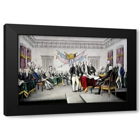 Declaration of Independence Black Modern Wood Framed Art Print with Double Matting by Currier and Ives