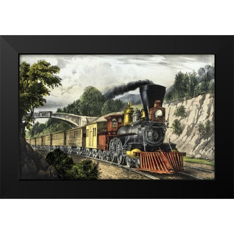 Express Train Black Modern Wood Framed Art Print by Currier and Ives