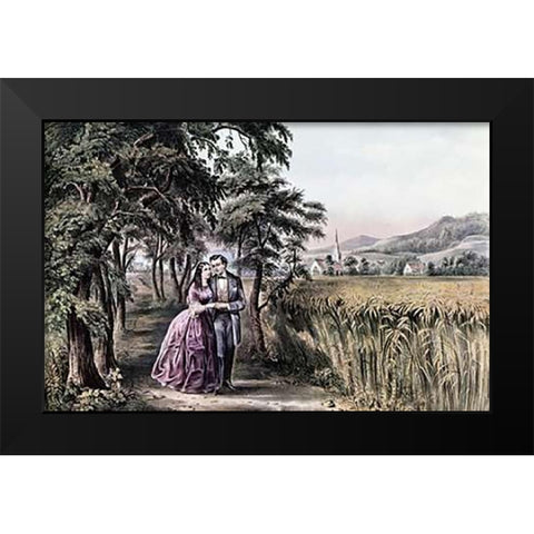 Four Seasons of Life: Season of Love Black Modern Wood Framed Art Print by Ives, Currier and