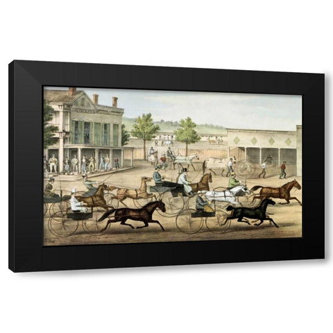 Going To The Trot Black Modern Wood Framed Art Print with Double Matting by Currier and Ives