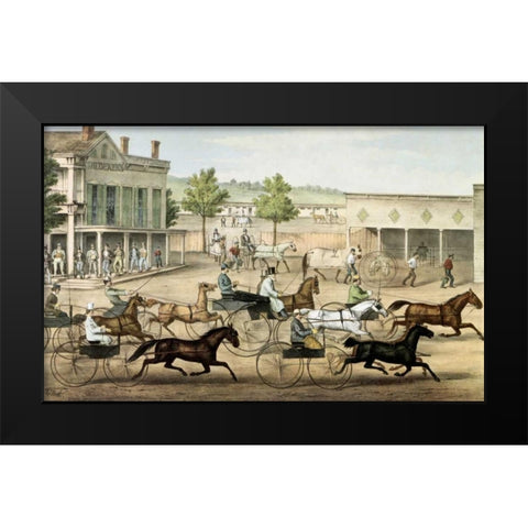 Going To The Trot Black Modern Wood Framed Art Print by Currier and Ives