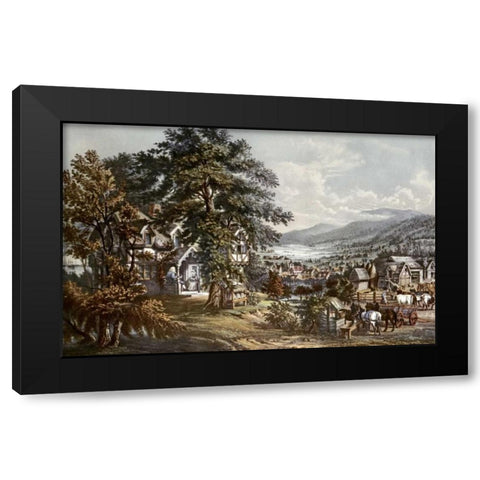 Home of Evangeline-Acadian Land Black Modern Wood Framed Art Print with Double Matting by Currier and Ives