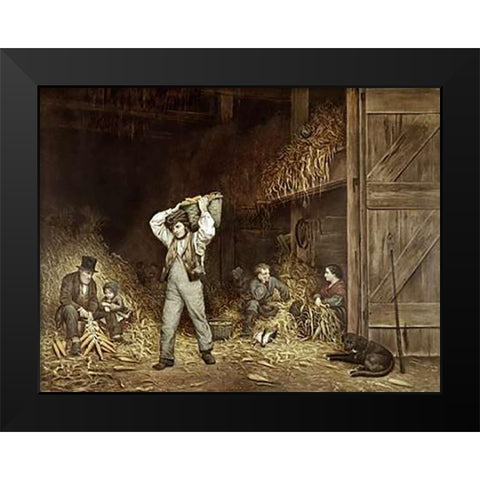 Husking Corn Black Modern Wood Framed Art Print by Ives, Currier and