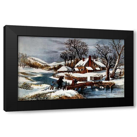 Ingleside Winter Black Modern Wood Framed Art Print by Ives, Currier and