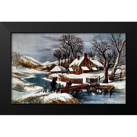 Ingleside Winter Black Modern Wood Framed Art Print by Ives, Currier and