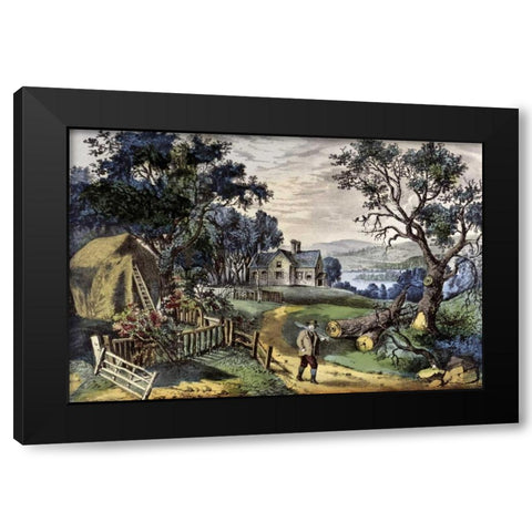 My Boyhoods Home Black Modern Wood Framed Art Print with Double Matting by Currier and Ives