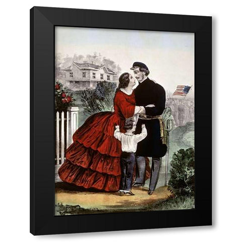 Off For The War Black Modern Wood Framed Art Print with Double Matting by Ives, Currier and